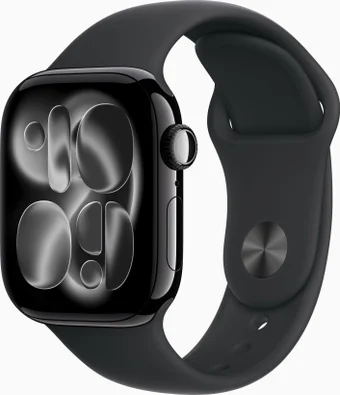 Умные часы Apple Watch Series 11 46 мм (алюминиевый корпус, черный/черный, спортивный силиконовый ремешок S/M)